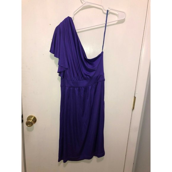 Laila Azhar Dresses & Skirts - Laila Azhar 100% Silk SZ Medium One Cascading Shoulder Dress Purple